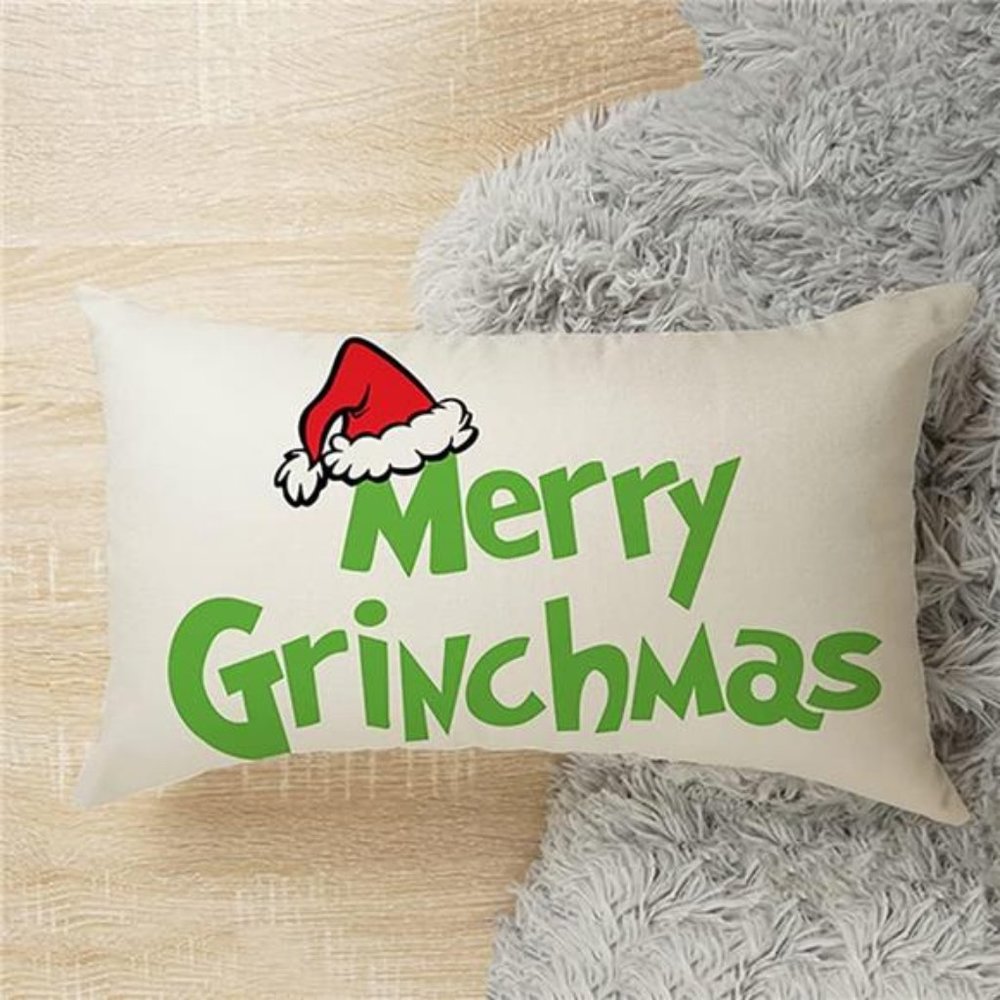 Christmas Throw Pillow Cover |  Merry Christmas Cover Linen 20 x 12 Inches